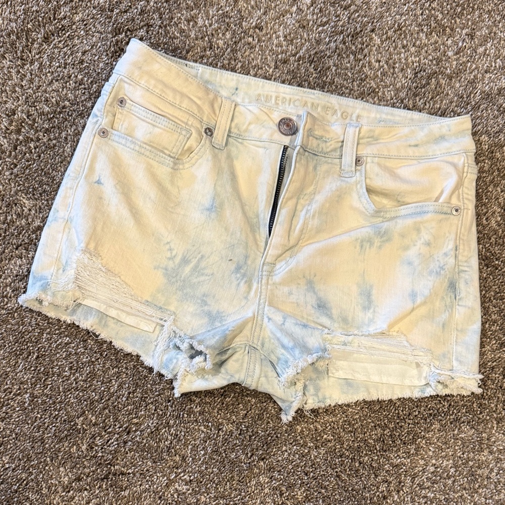 American Eagle Outfitters Tie Dye Hi-Rise Shortie Jean Shorts